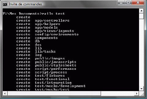 Exécution de la commande rails test