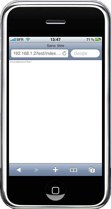 Une page HTML affichée sur l'iPhone